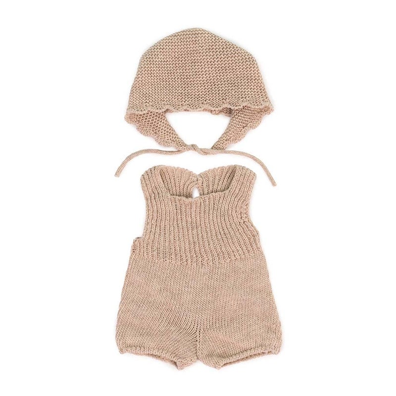 Miniland Clothes for Dolls 15'' Knitted Outfit Rompers & Bonnet - ECO, Made in Spain, Quality, Role Play, Educational - Image 1